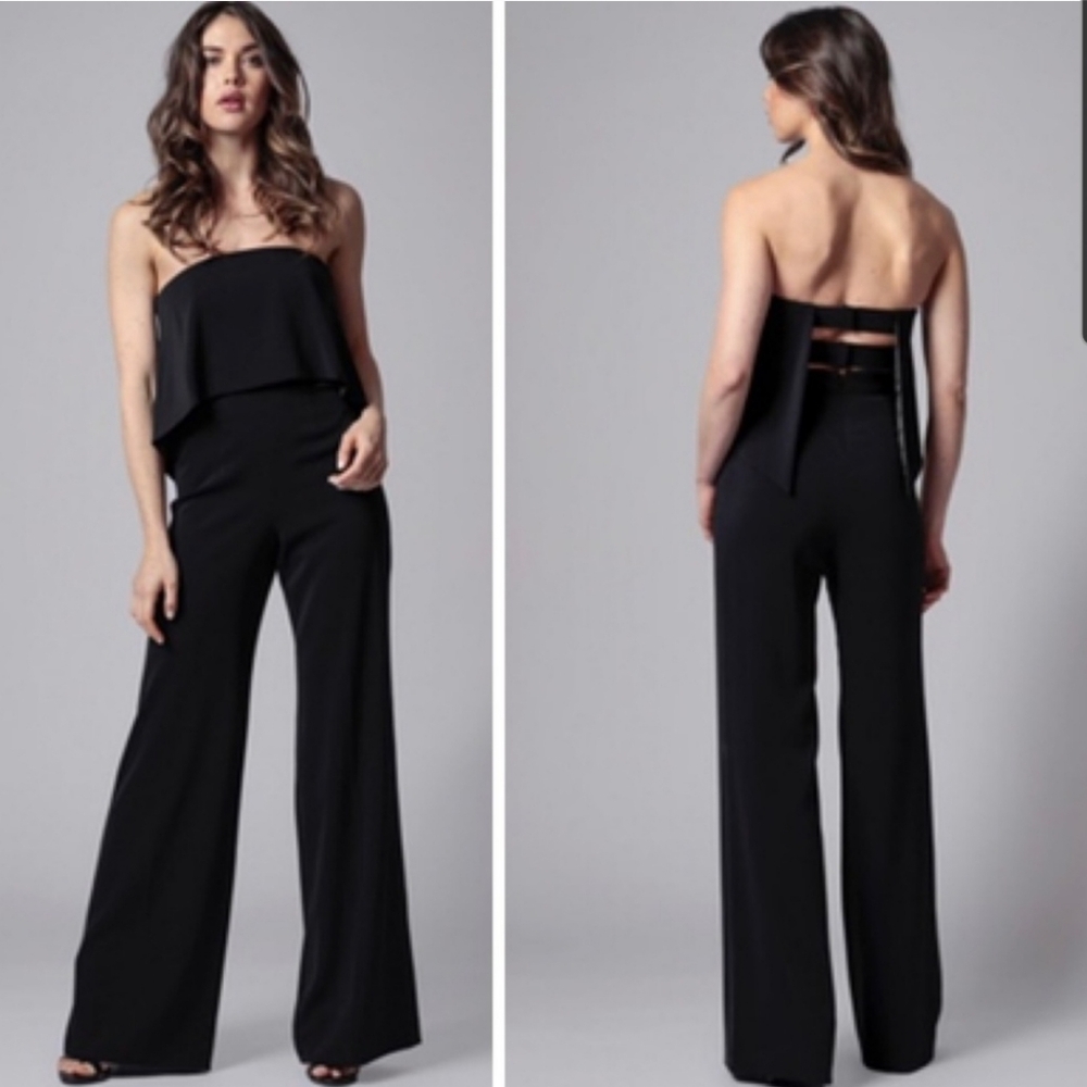 Jay Godfrey Moore Black Wide Leg Jumpsuit Size 0 Strapless Cut Out Back Classic - Picture 3 of 16